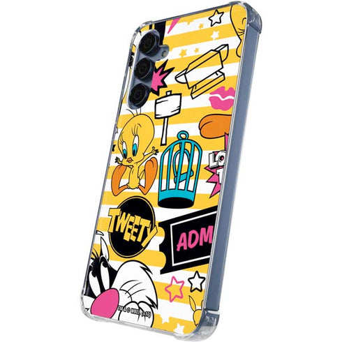 Looney Tunes Tweety and Sylvester Striped Patches Galaxy A55 5G Clear Case
