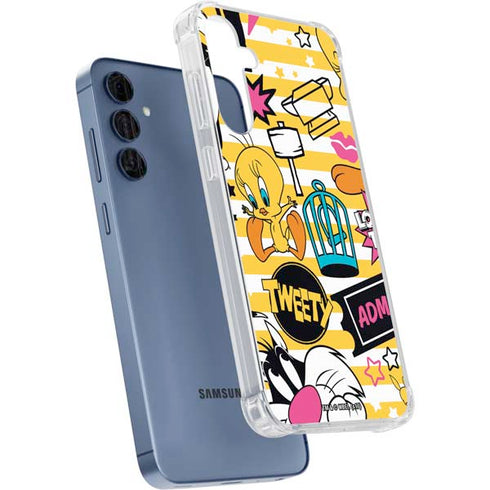 Looney Tunes Tweety and Sylvester Striped Patches Galaxy A55 5G Clear Case
