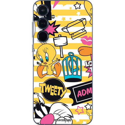 Looney Tunes Tweety and Sylvester Striped Patches Galaxy A55 5G Skin