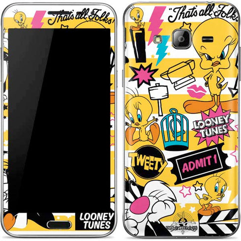 Looney Tunes Tweety and Sylvester Striped Patches Galaxy J3 Skin