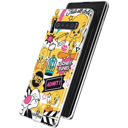 Looney Tunes Tweety and Sylvester Striped Patches Galaxy S10 Plus Skin