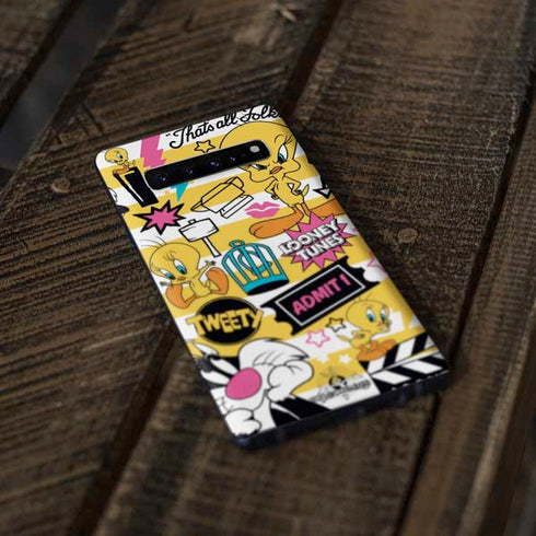 Looney Tunes Tweety and Sylvester Striped Patches Galaxy S10 Plus Skin