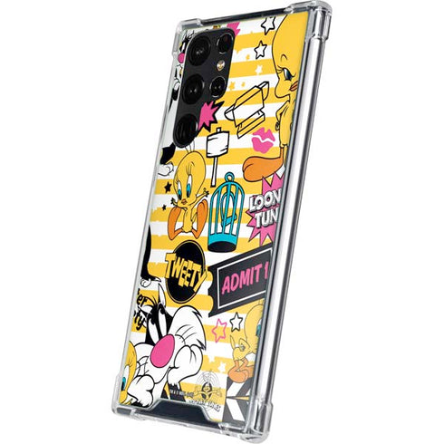 Looney Tunes Tweety and Sylvester Striped Patches Galaxy S23 Ultra Clear Case