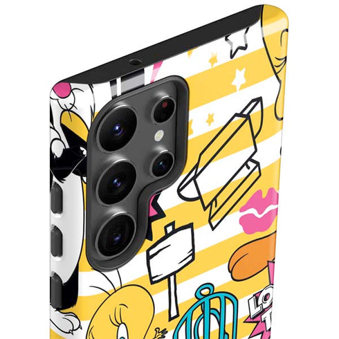 Looney Tunes Tweety and Sylvester Striped Patches Galaxy S23 Ultra Pro Case