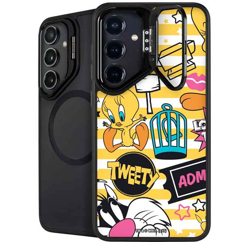 Looney Tunes Tweety and Sylvester Striped Patches Galaxy S24 Kickstand Case