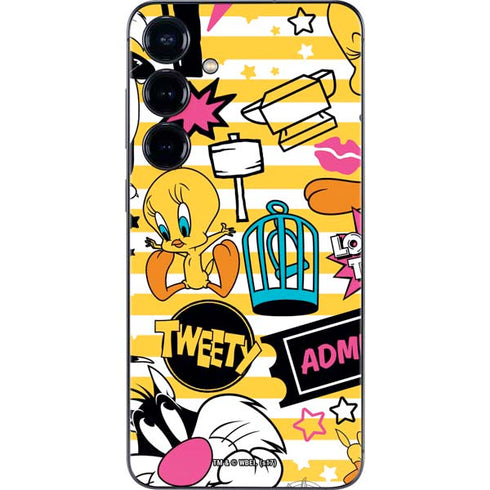 Looney Tunes Tweety and Sylvester Striped Patches Galaxy S24 Plus Skin