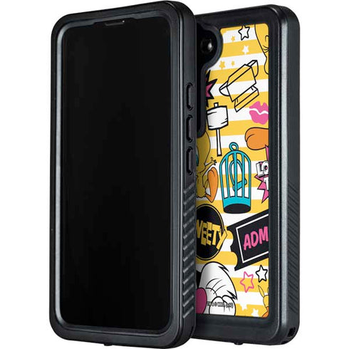 Looney Tunes Tweety and Sylvester Striped Patches Galaxy S24 Plus Waterproof Case