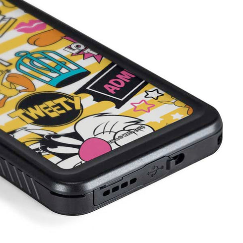 Looney Tunes Tweety and Sylvester Striped Patches Galaxy S24 Plus Waterproof Case