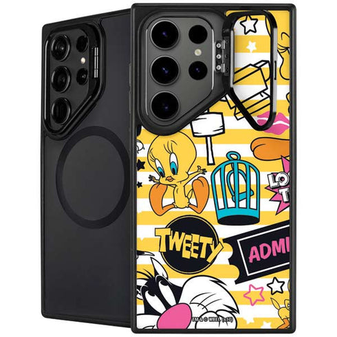 Looney Tunes Tweety and Sylvester Striped Patches Galaxy S25 Ultra Kickstand Case