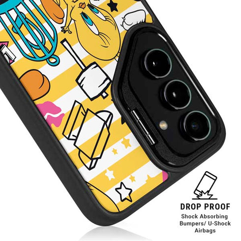 Looney Tunes Tweety and Sylvester Striped Patches Galaxy S25 Ultra Kickstand Case