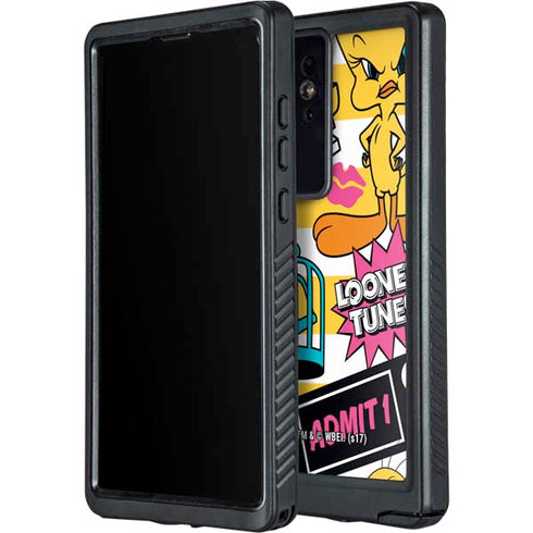 Looney Tunes Tweety and Sylvester Striped Patches Galaxy S24 Ultra Waterproof Case