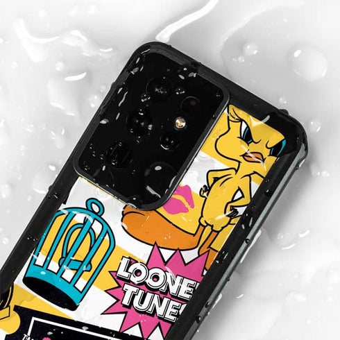 Looney Tunes Tweety and Sylvester Striped Patches Galaxy S24 Ultra Waterproof Case