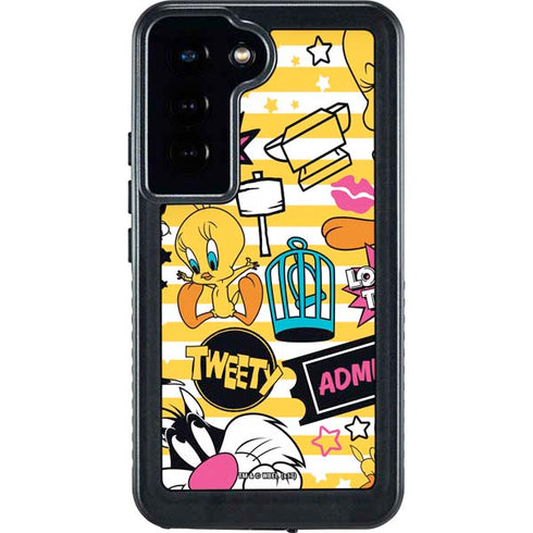 Looney Tunes Tweety and Sylvester Striped Patches Galaxy S24 Waterproof Case