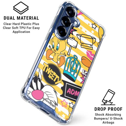 Looney Tunes Tweety and Sylvester Striped Patches Galaxy S25 Plus Clear Case