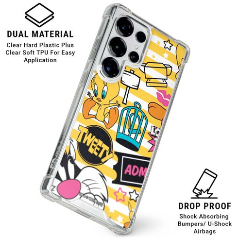 Looney Tunes Tweety and Sylvester Striped Patches Galaxy S25 Ultra Clear Case