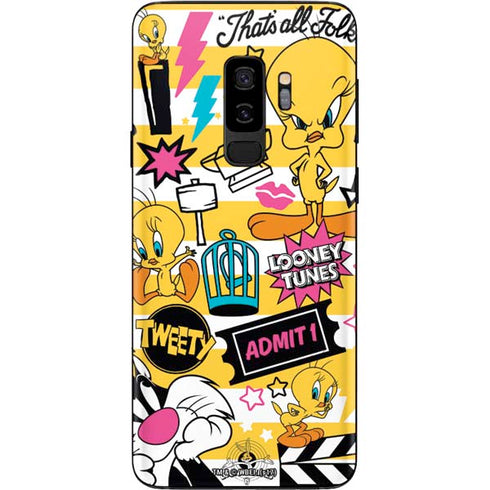 Looney Tunes Tweety and Sylvester Striped Patches Galaxy S9 Plus Skin