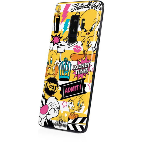 Looney Tunes Tweety and Sylvester Striped Patches Galaxy S9 Plus Skin