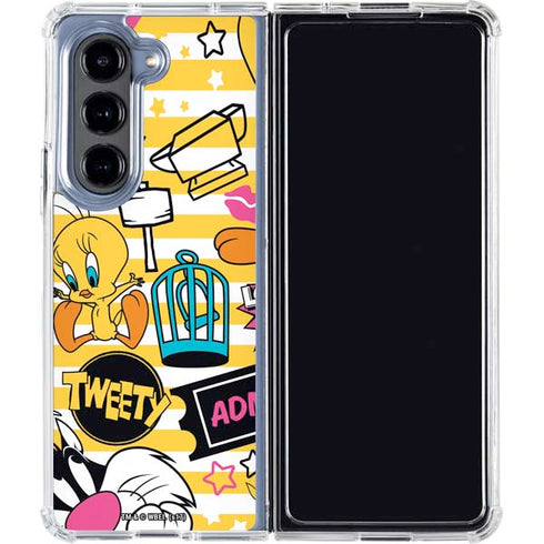 Looney Tunes Tweety and Sylvester Striped Patches Galaxy Z Fold5 5G Clear Case