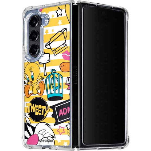 Looney Tunes Tweety and Sylvester Striped Patches Galaxy Z Fold5 5G Clear Case