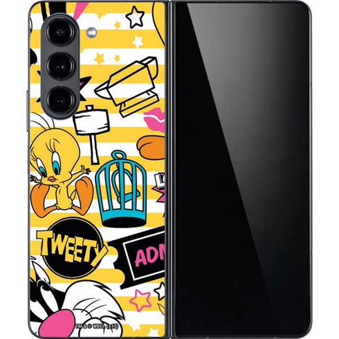 Looney Tunes Tweety and Sylvester Striped Patches Galaxy Z Fold5 5G Skin