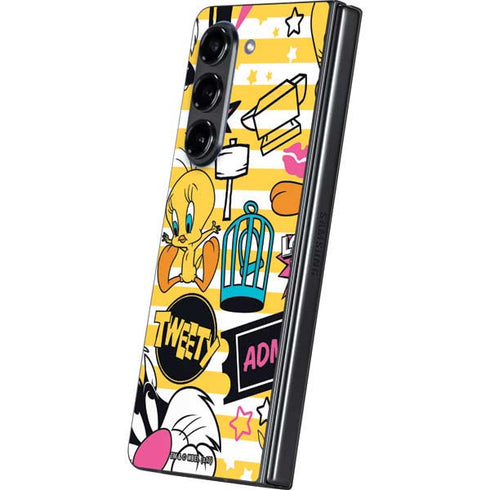 Looney Tunes Tweety and Sylvester Striped Patches Galaxy Z Fold5 5G Skin