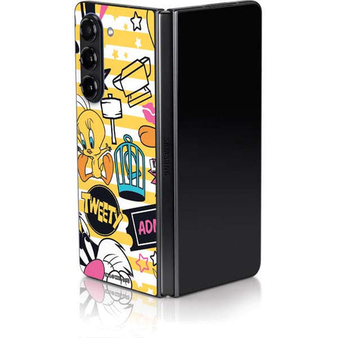 Looney Tunes Tweety and Sylvester Striped Patches Galaxy Z Fold5 5G Skin