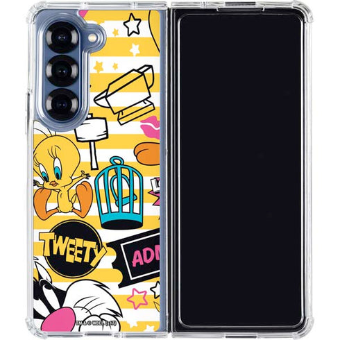 Looney Tunes Tweety and Sylvester Striped Patches Galaxy Z Fold6 Clear Case