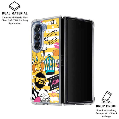 Looney Tunes Tweety and Sylvester Striped Patches Galaxy Z Fold6 Clear Case