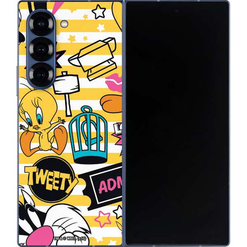 Looney Tunes Tweety and Sylvester Striped Patches Galaxy Z Fold6 Skin