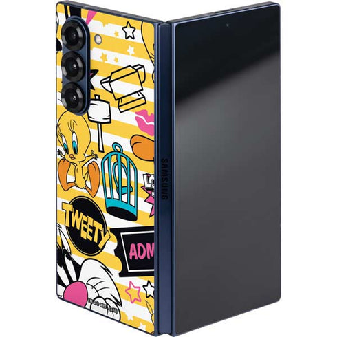 Looney Tunes Tweety and Sylvester Striped Patches Galaxy Z Fold6 Skin
