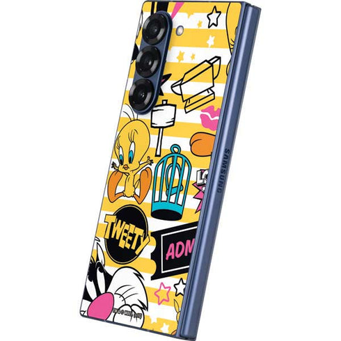 Looney Tunes Tweety and Sylvester Striped Patches Galaxy Z Fold6 Skin