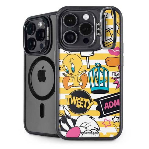 Looney Tunes Tweety and Sylvester Striped Patches iPhone 13 Pro Max Kickstand Case