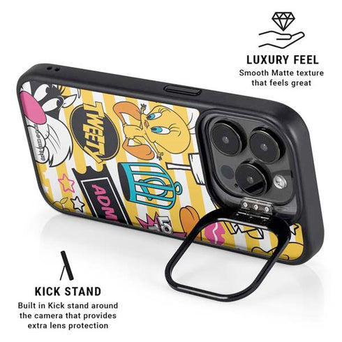 Looney Tunes Tweety and Sylvester Striped Patches iPhone 13 Pro Max Kickstand Case