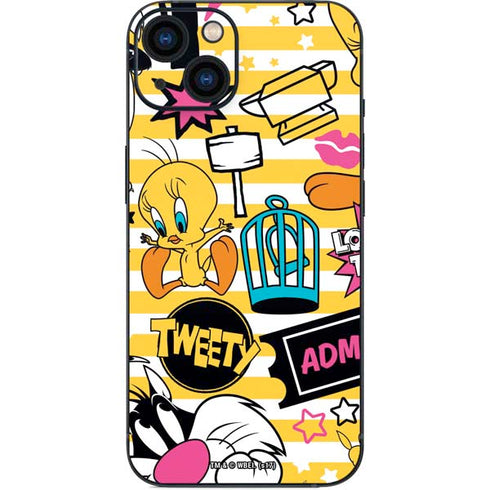 Looney Tunes Tweety and Sylvester Striped Patches iPhone 15 Skin