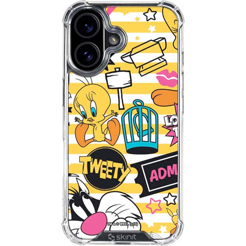 Looney Tunes Tweety and Sylvester Striped Patches iPhone 16 Clear Case