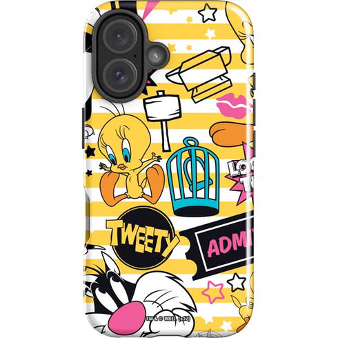 Looney Tunes Tweety and Sylvester Striped Patches iPhone 16 Impact Case