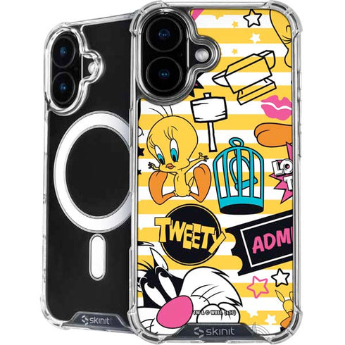Looney Tunes Tweety and Sylvester Striped Patches iPhone 16 MagSafe Case