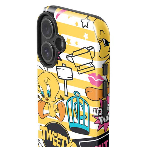 Looney Tunes Tweety and Sylvester Striped Patches iPhone 16 Plus Impact Case