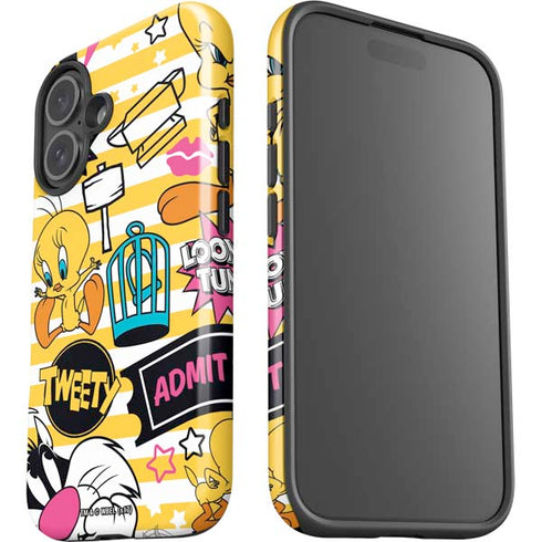 Looney Tunes Tweety and Sylvester Striped Patches iPhone 16 Plus Impact Case