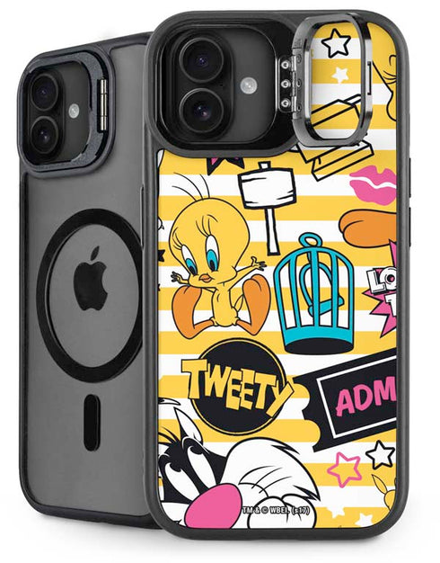 Looney Tunes Tweety and Sylvester Striped Patches iPhone 16 Plus Kickstand Case