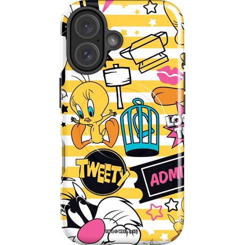 Looney Tunes Tweety and Sylvester Striped Patches iPhone 16 Plus Magsafe Impact Case