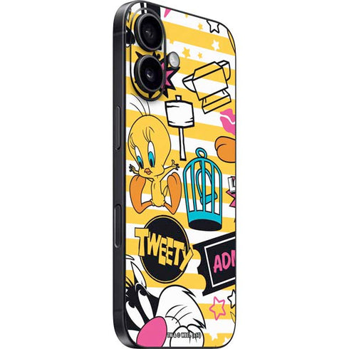 Looney Tunes Tweety and Sylvester Striped Patches iPhone 16 Plus Skin