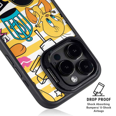 Looney Tunes Tweety and Sylvester Striped Patches iPhone 16 Pro Kickstand Case