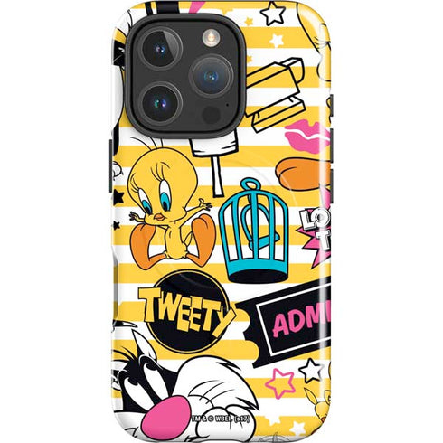 Looney Tunes Tweety and Sylvester Striped Patches iPhone 16 Pro Magsafe Impact Case