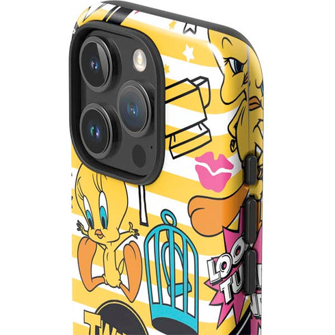 Looney Tunes Tweety and Sylvester Striped Patches iPhone 16 Pro Max Impact Case