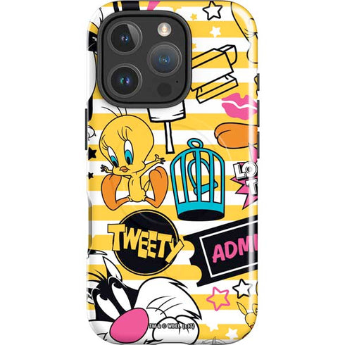 Looney Tunes Tweety and Sylvester Striped Patches iPhone 16 Pro Max Magsafe Impact Case