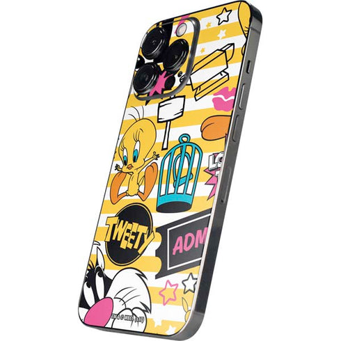 Looney Tunes Tweety and Sylvester Striped Patches iPhone 16 Pro Skin