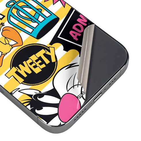 Looney Tunes Tweety and Sylvester Striped Patches iPhone 16 Pro Skin