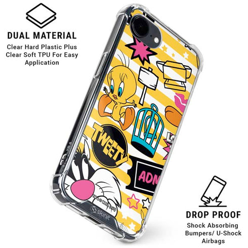 Looney Tunes Tweety and Sylvester Striped Patches iPhone 16e Clear Case