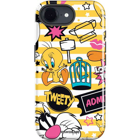 Looney Tunes Tweety and Sylvester Striped Patches iPhone 16e Impact Case